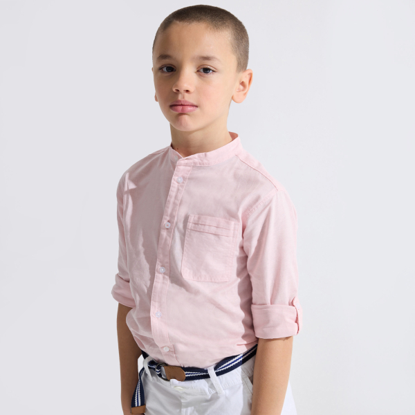 قميص سادة بياقة قائمة باللون الوردي للأولاد